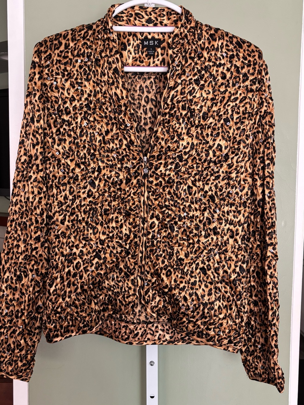 MSK Leopard Print Zip-Front Jacket - Brown small.